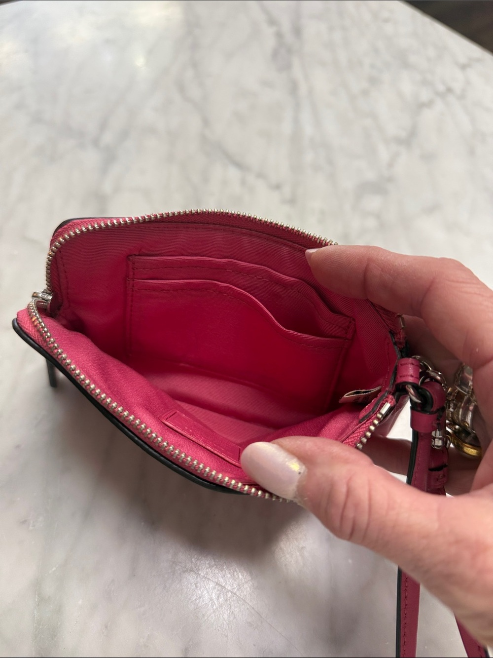 Coach Red and Pink Color Block Leather Wristlet - Picture 5 of 9